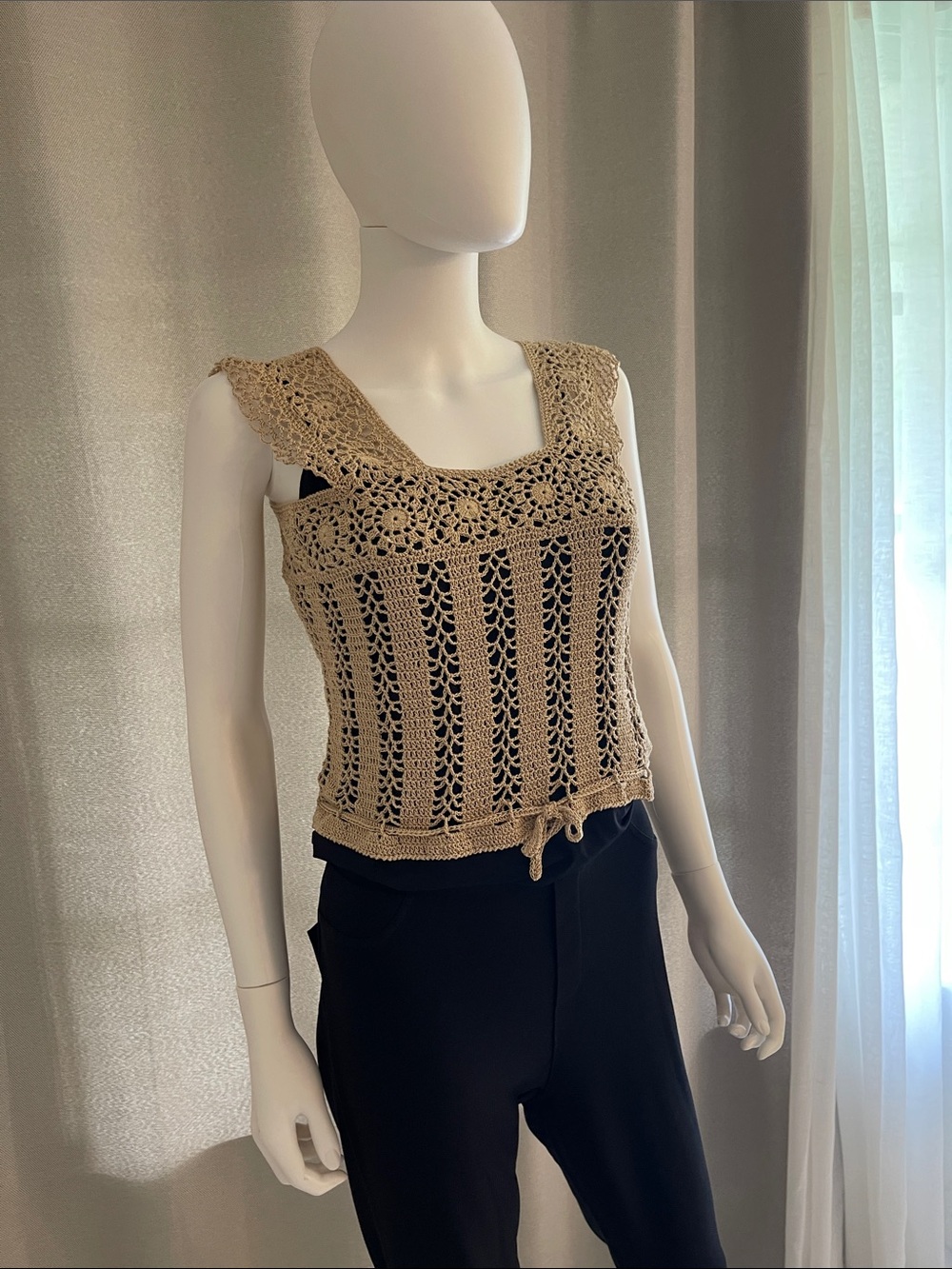 Crochet Knit Tank Top - Beige